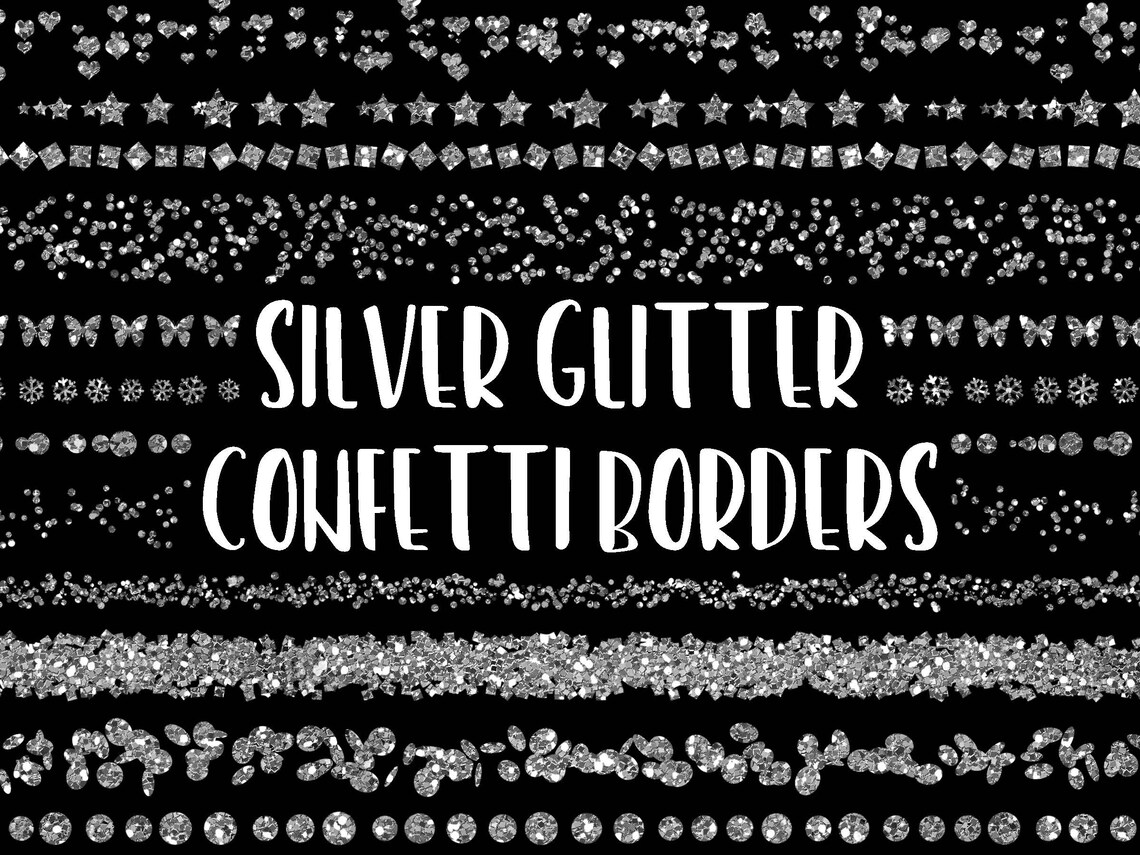 Silver Glitter Confetti Borders Glitter Confetti Clip Art Etsy