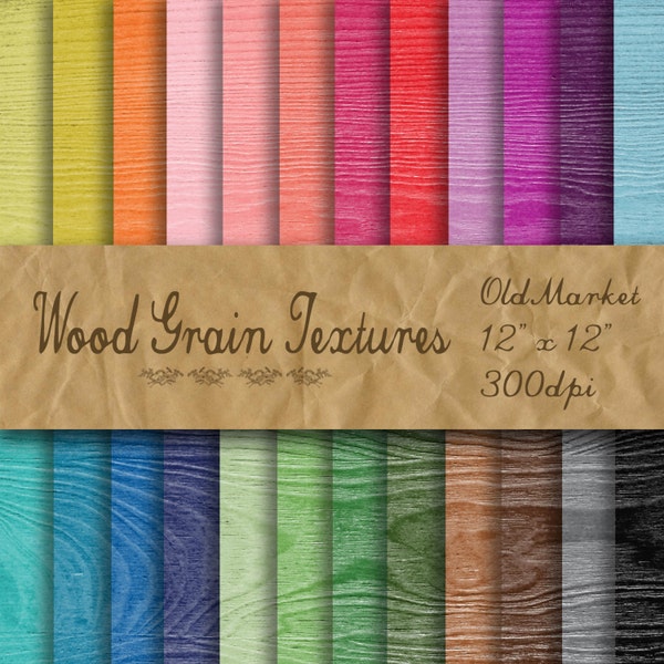 Wood Grain Digital Paper - Wood Backgrounds - Wood Textures -  24 Colors - 12in x 12in - Commercial Use -  INSTANT DOWNLOAD