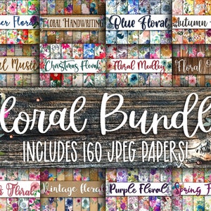 Floral Digital Paper Bundle - Includes 160 Digital Papers - Watercolor Flower Backgrounds -  12x12in - Commercial Use - Floral Sublimation