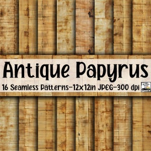 May include: 16 seamless digital paper patterns featuring antique papyrus textures in shades of brown and beige. Each pattern is 12x12 inches and 300 dpi.