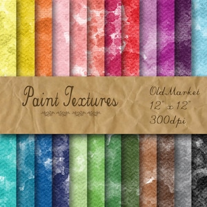 Watercolor Paint Digital Paper - Colorful Paint Textures -  24 Colors - 12in x 12in - Commercial Use -  INSTANT DOWNLOAD