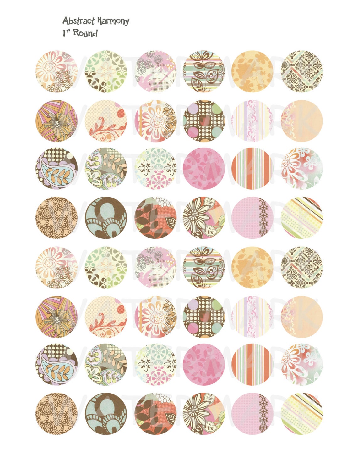 Abstract Harmony - Digital Collage Sheet - 1 Inch Round Circles ...