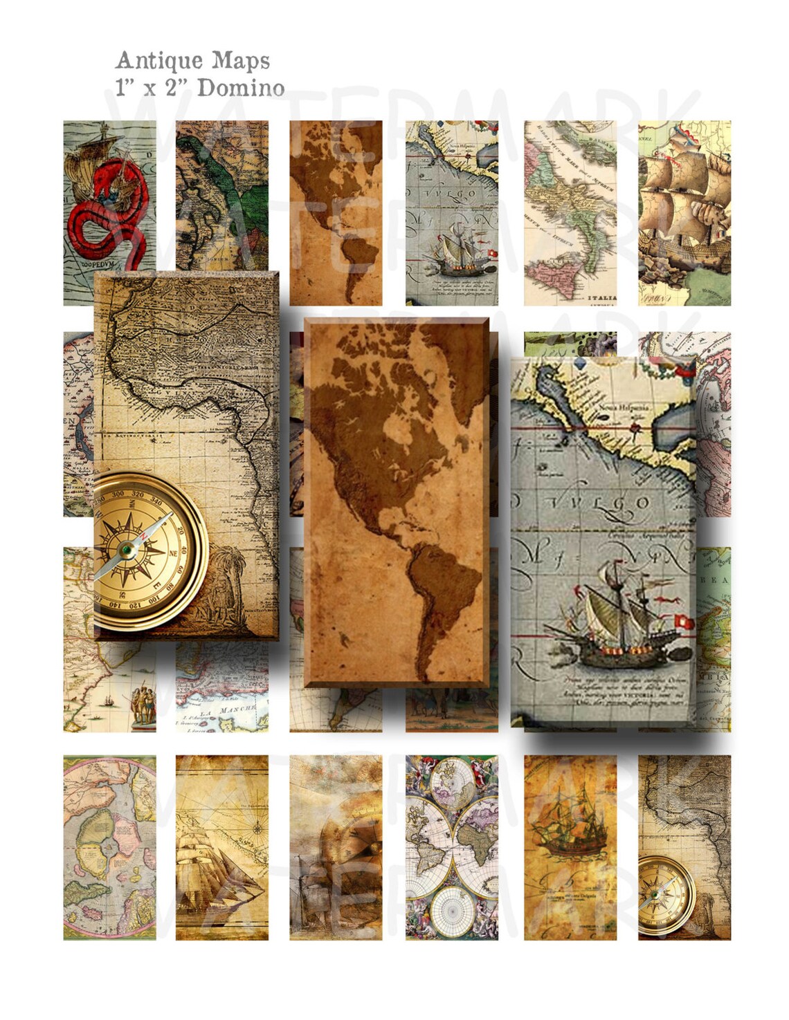 Antique Maps - Digital Collage Sheet - 1 X 2 Inch Domino - INSTANT ...