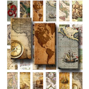 Antike Landkarten - Digitale Collage Druckvorlage - 1 x 2 Zoll Domino - SOFORT DOWNLOAD