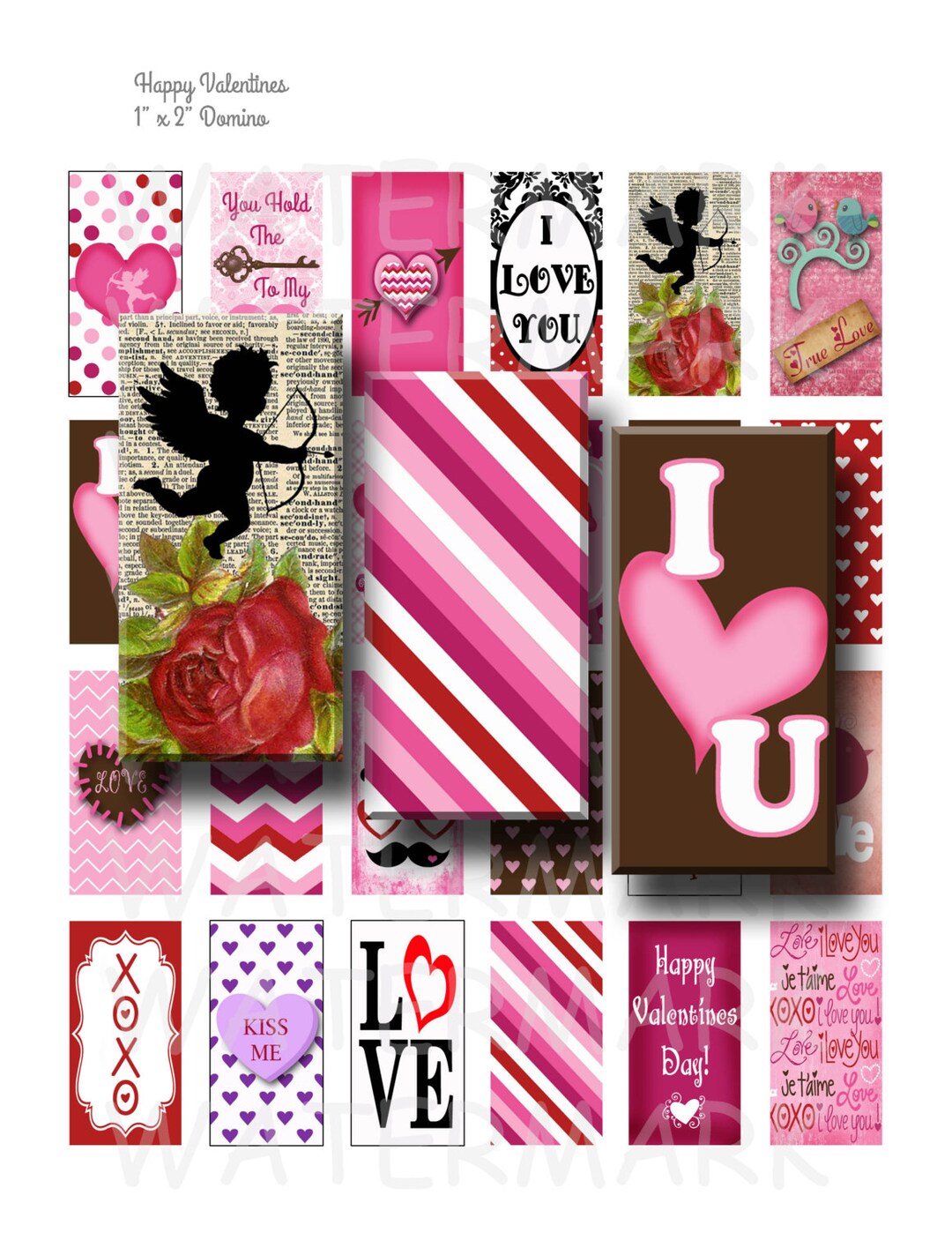 Happy Valentines - Digital Collage Sheet - 1 X 2 Inch Domino - INSTANT ...