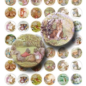 Beatrix Potter Illustrationen - Digital Collage Sheet - 1 Zoll runde Kreise - SOFORTIGER DOWNLOAD