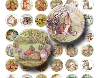 Ilustraciones de Beatrix Potter - Hoja de collage digital - Círculos de 2,5 cm - DESCARGA INSTANTÁNEA
