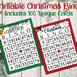Bingo di Natale PDF stampabile - 100 diverse carte - PAGINA INTERA - Gioco di società stampabile - Tabelloni del bingo di Natale - DOWNLOAD IMMEDIATO