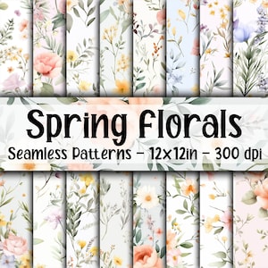 Motifs floraux printaniers sans couture - Floral printanier papier numérique - 16 modèles - 30,5 x 30,5 cm - usage commercial - Sublimation florale printanière