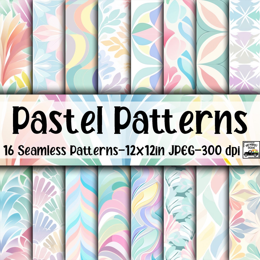 Pastel SEAMLESS Patterns - Pastel Digital Paper - 16 Designs - 12x12in ...