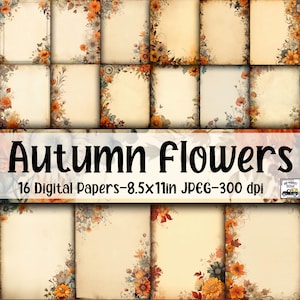Papelería imprimible con flores de otoño - Papel de carta otoñal - Membretes - 16 diseños - 8,5 x 11 pulgadas - Uso comercial