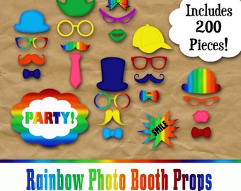 Rainbow Photo Booth Prop and Decoration Set - Printable - Includes 200 Images in Jpeg and PDF Format - Digital Download - INSTaNT DOWNLoAD