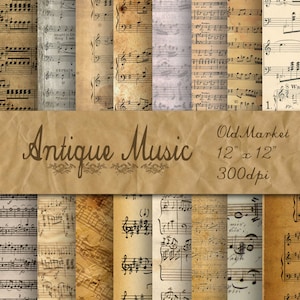 Antique Music Digital Papers Old Music Backgrounds Sheet Music 16 Designs 12in x 12in Commercial Use INSTANT DOWNLOAD image 1