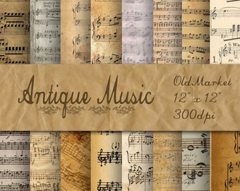 Antique Music Digital Papers - Old Music Backgrounds - Sheet Music - 16 Designs - 12in x 12in - Commercial Use - INSTANT DOWNLOAD