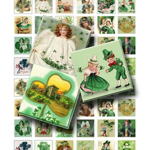 Vintage St Patricks Day Digital Collage Sheet 1 inch 1 x 1 INSTANT DOWNLOAD image 1