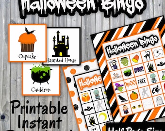 Halloween Bingo Printable PDF - 30 different Cards - Half Page Size - Memory Game - Party Game Printable - INSTANT DOWNLOAD
