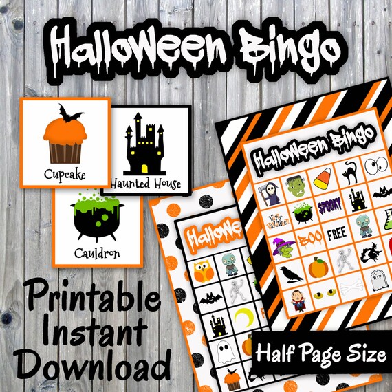 halloween bingo printable pdf 30 different cards half page etsy