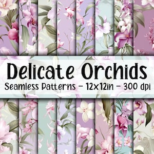 Zarte Orchideen NAHTLOS Muster - Lila Orchideen Digitales Papier - 16 Designs - 30 x 30 cm - Kommerzielle Nutzung - Orchideenmuster