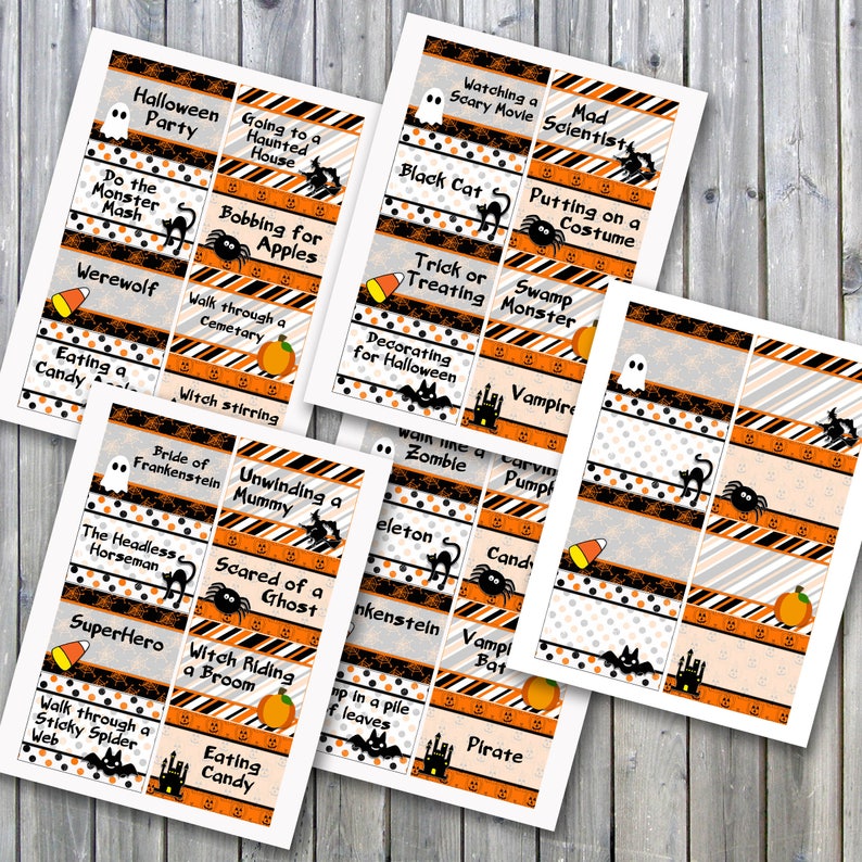 Halloween Charades Party Game Printable PDF Printable 32 Different Charade Prompts on Decorative Cards INSTANT DOWNLOAD