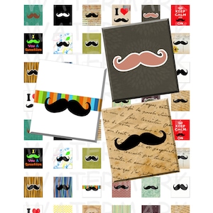 Bigodes - Folha de colagem digital - Tamanho Scrabble 0,75 x 0,83 - DOWNLOAD INSTANTÂNEO