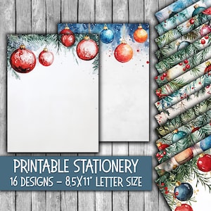 Adornos navideños imprimibles - Papelería - Papel para cartas navideñas - Membretes - 16 diseños - 8,5 x 11 pulgadas - Uso comercial