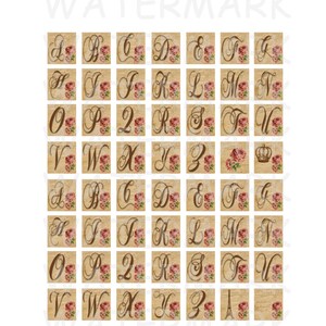 Victorian Rose Alphabet Digital Collage Sheet .75 x .83 Scrabble Size INSTANT DOWNLOAD image 2