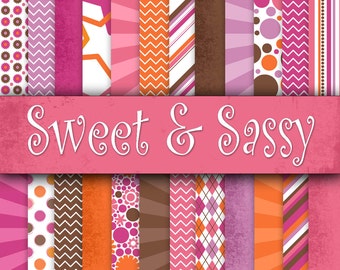 Sweet and Sassy Digital Paper Pack - Pink, Brown and Orange colors - 24 Papers - 12inx12in - Commercial Use -INSTANT DOWNLOAD
