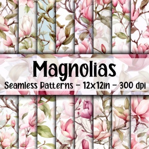 Aquarell Magnolien SEAMLESS Muster - Magnolien Digitales Papier - 16 Designs - 30 x 30 cm - Kommerzielle Nutzung - Magnolienmuster