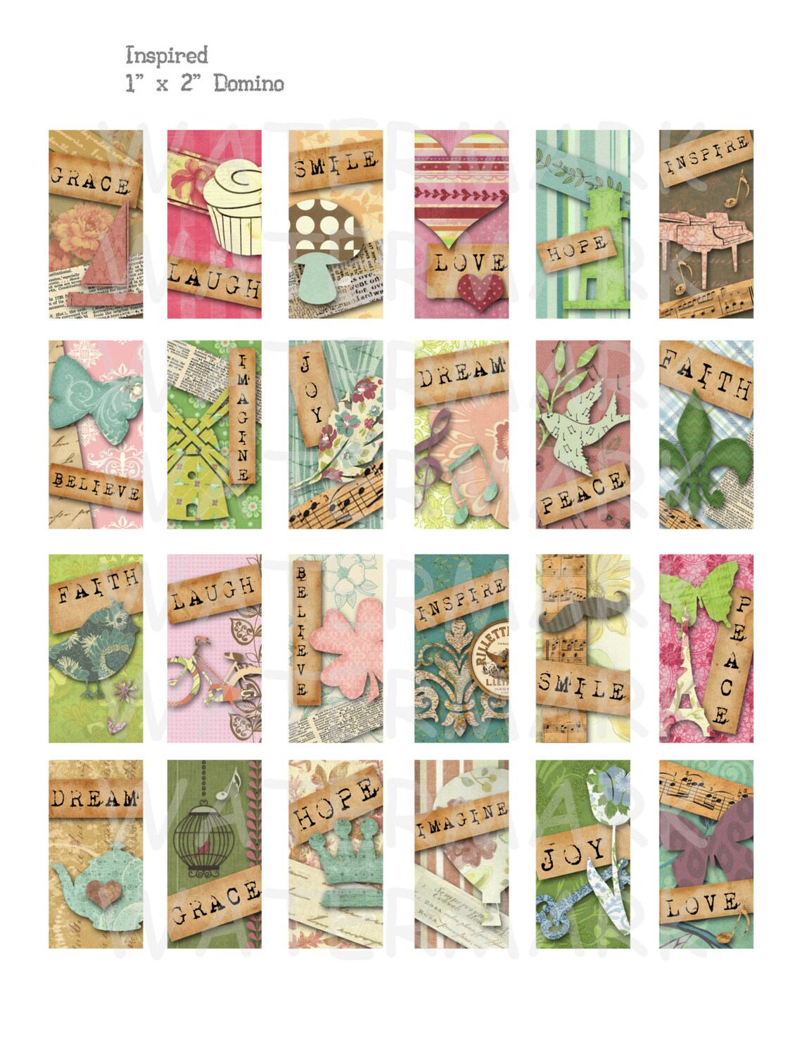 Inspired - Digital Collage Sheet - 1 X 2 Inch Domino - INSTANT DOWNLOAD ...