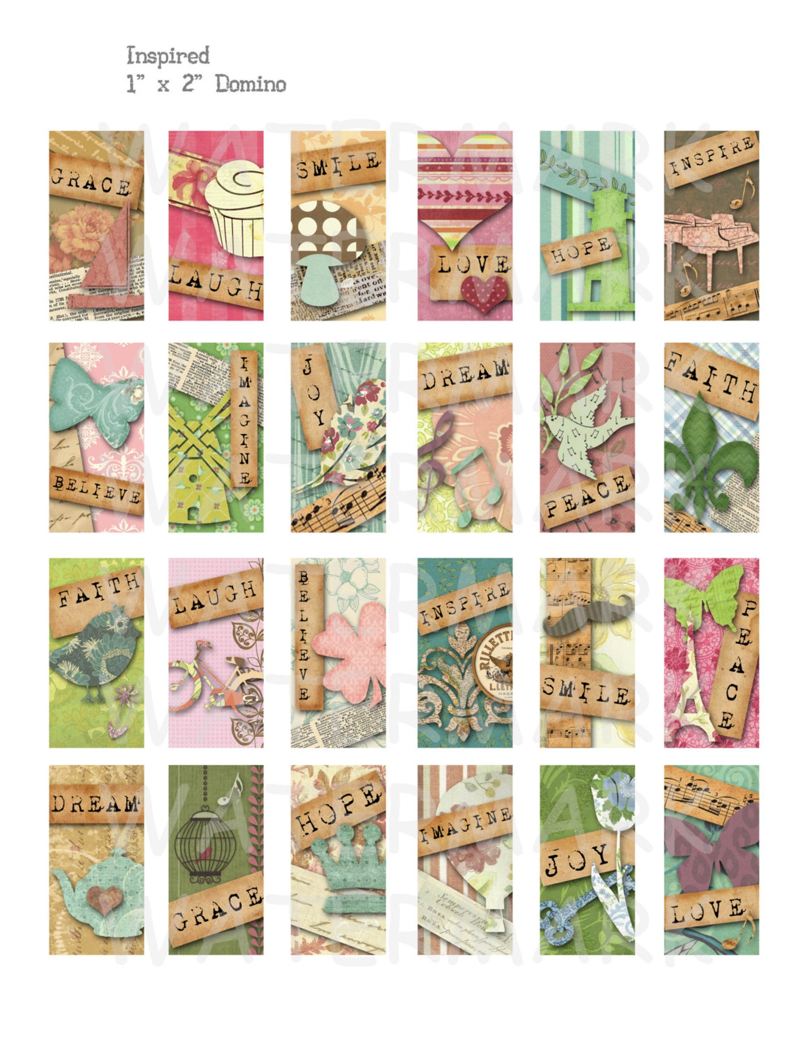 Inspired - Digital Collage Sheet - 1 X 2 Inch Domino - INSTANT DOWNLOAD ...