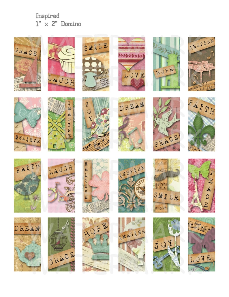 Inspired - Digital Collage Sheet - 1 X 2 Inch Domino - INSTANT DOWNLOAD ...