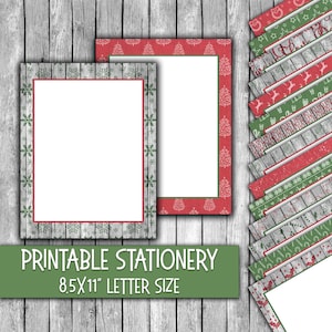 Papelería navideña imprimible - Papel de carta navideño rústico - Membretes rojos y verdes - 16 diseños - 8,5 x 11 pulgadas - Uso comercial