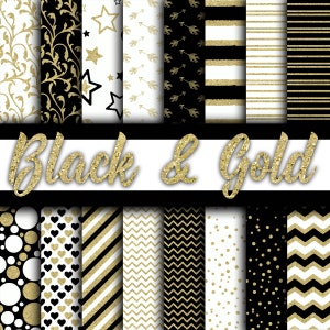 Schwarz und Gold Digitales Papier - Schwarz und Gold Glitzer Texturen und Hintergründe - 16 Designs - 30 x 30 cm - Kommerzielle Nutzung - SOFORT DOWNLOAD