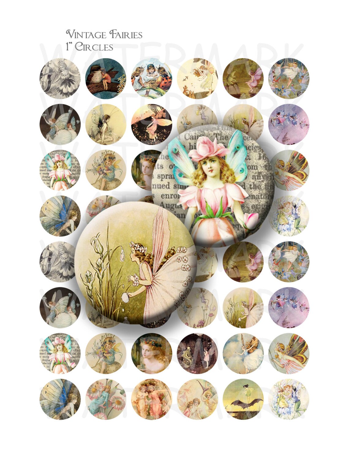 Vintage Fairies - Digital Collage Sheet - 1 Inch Round Circles ...