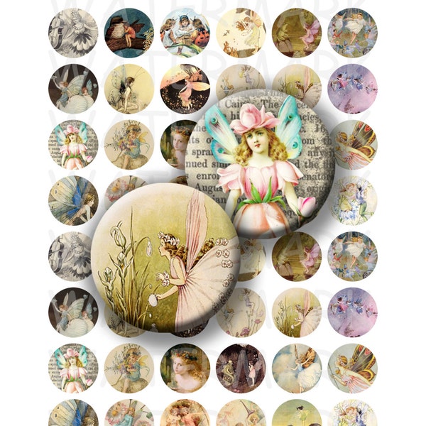 Vintage Fairies - Digital Collage Sheet  - 1 inch Round Circles - INSTANT DOWNLOAD