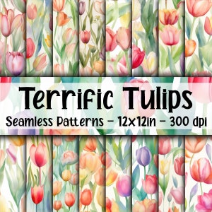 Terrific Tulips SEAMLESS Muster - Tulpen Digitales Papier - 16 Designs - 30,5 x 30 cm - Kommerzielle Nutzung - Tulpen Muster