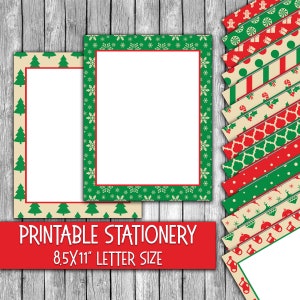 Papelería navideña imprimible - Papel de carta navideño clásico en rojo y verde - Membretes - 16 diseños - 8,5 x 11 pulgadas - Uso comercial