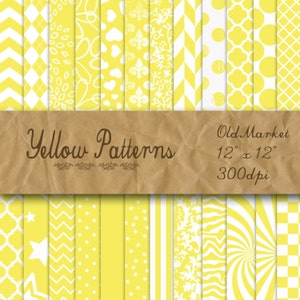 Yellow Patterns Digital Paper - Yellow Patterned Backgrounds -  24 Papers - 12in x 12in - Commercial Use -  INSTANT DOWNLOAD
