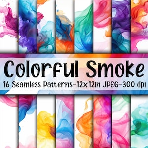 Colorful Smoke SEAMLESS Patterns - Smoky Digital Paper - 16 Designs - 12x12in - Commercial Use - Smoke Textures