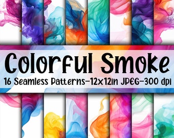 Colorful Smoke SEAMLESS Patterns - Smoky Digital Paper - 16 Designs - 12x12in - Commercial Use - Smoke Textures
