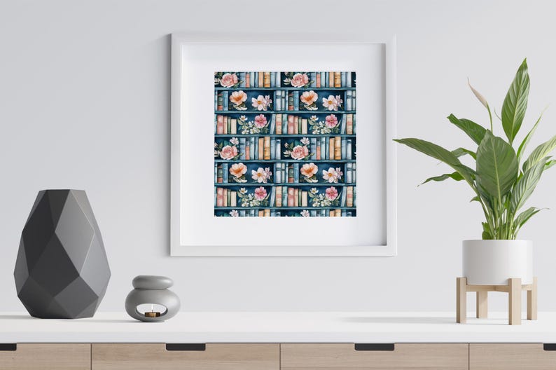 Bookshelfs With Flowers SEAMLESS Patterns - Watercolor Books and ...