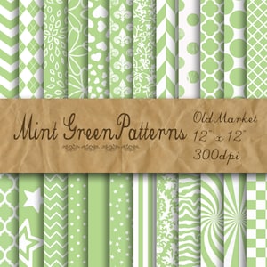 Mint Green Patterns Digital Paper - Light Green Patterned Backgrounds -  24 Papers - 12in x 12in - Commercial Use -  INSTANT DOWNLOAD