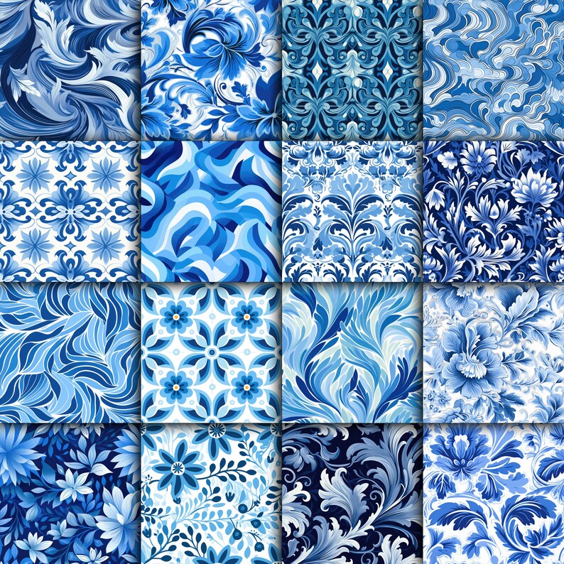 Blue SEAMLESS Patterns - Shades of Blue Digital Paper - 16 Designs ...