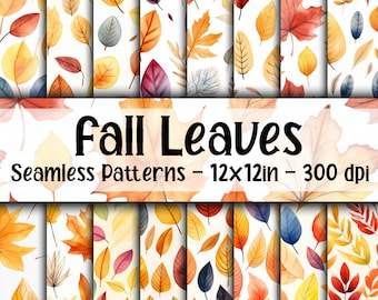 Watercolor Fall Leaves SEAMLESS Patterns - Autumn Leaves Digital Paper ...