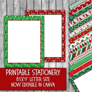 Printable Christmas Stationery - Red and Green Christmas Letter Paper - Letterheads -  16 Designs - 8.5in x 11in - Editable in Canva
