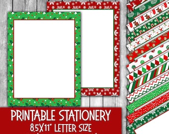 Printable Christmas Stationery - Red and Green Christmas Letter Paper - Letterheads -  16 Designs - 8.5in x 11in - Editable in Canva