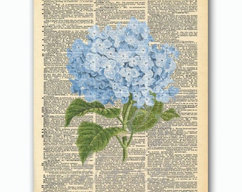 Blue Flowers on Vintage Dictionary Page - Printable Digital Download - INSTANT DOWNLOAD