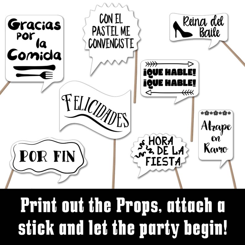 Letreros y decoraciones para fotomatón de bodas en español Accesorios de la Boda en Español Más de 50 imágenes Imprima en cualquier papel de color imagen 3
