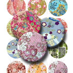 Chiyogami Paper Designs - Feuille de collage numérique - Cercles ronds de 2,25 pouces - TÉLÉCHARGEMENT IMMÉDIAT