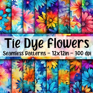 Tie dye bloemen NAADLOZE patronen - Tie Dye bloemen digitaal papier - 16 ontwerpen - 12 x 12 in - Commercieel gebruik - Kleurrijke bloemenpatronen